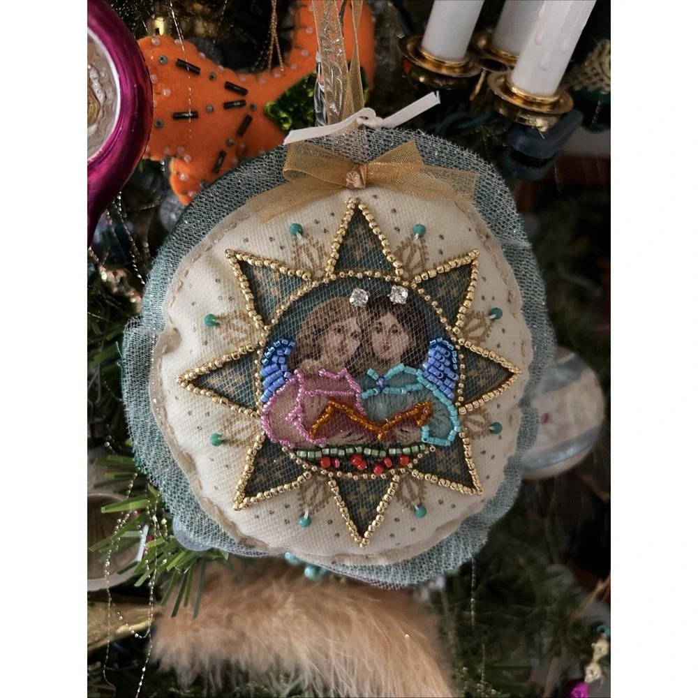 Shell Bell Hand Beaded Angel Christmas Ornament~Renaissance Stuffed Fabric NWT